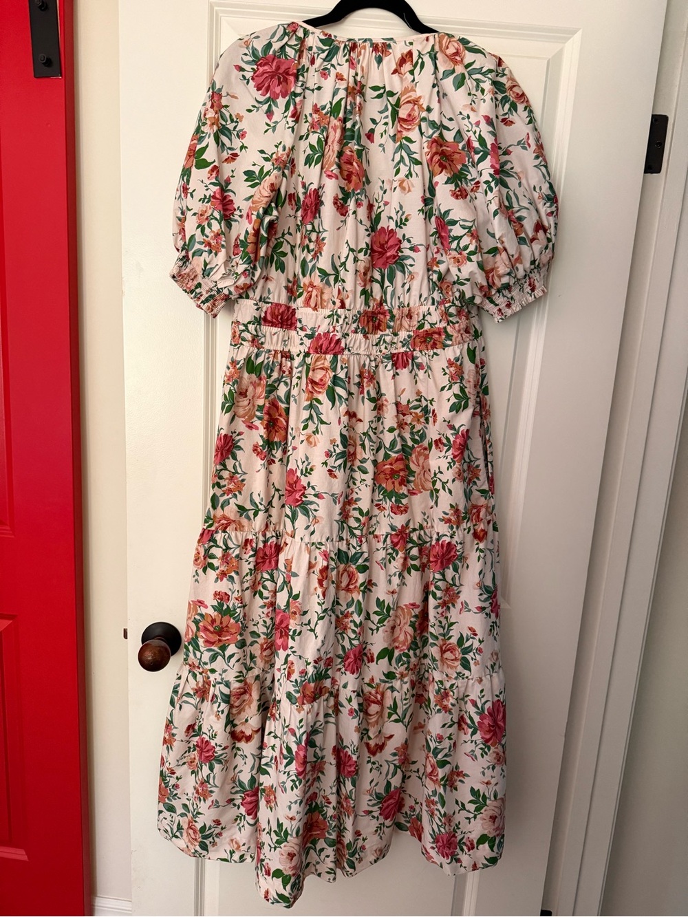 Anthropologie Cream Maxi Dress with Pink and Green Floral Print - Picture 4 of 10
